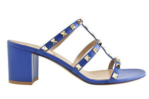 Valentino Rockstud City Slide 60mm Mule Blue Caged Sandal Block Heel Pump 39.5